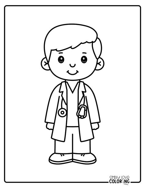 Free medical professionals coloring pages are the perfect activity for homeschooling, classrooms, teachers, kids' activities, and educational activities. Doctor Colouring Pages, Cute Doctor Drawing, Doctor Coloring Pages Free Printable, Doctor Arts And Crafts For Kids, Preschool Doctor Theme, Doctor Crafts For Kids, Doctors Drawing, Doctor Coloring Pages, Teacher Coloring Pages