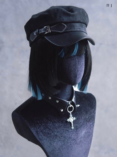 Black Handmade Buckle Decorated  Hat Hat Cosplay, Band Outfits, Hat Outfit, Womens Fashion Inspiration, News Boy Hat, Fantasy Clothing, Leather Buckle, Gothic Lolita, Costume Ideas