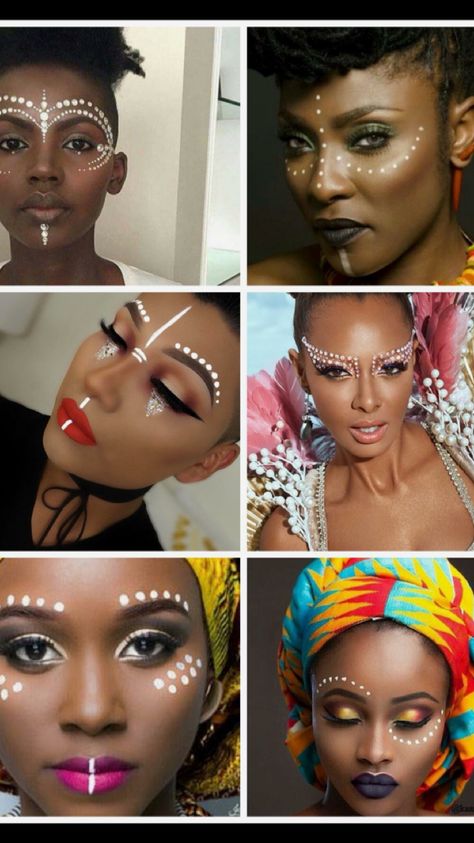 Cultural Makeup Looks, African Dots Makeup, South African Face Paint, African Style Makeup, African Face Paint Goddesses, West African Makeup, Wakanda Face Paint, African Warrior Makeup, Xhosa Makeup