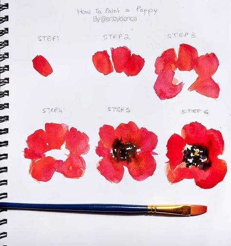 ❤️ TUTORIAL ❤️✨ Sharing a little step by step of some  poppies! Hope this helps you. if you try this technique tag #biancasartchallenge so… Paintings Easy, Step By Step Watercolor, Watercolor Flowers Tutorial, Watercolor Water, Watercolor Paintings Easy, 수채화 그림, Plant Drawing, Watercolor Paintings Tutorials, Watercolor Flowers Paintings