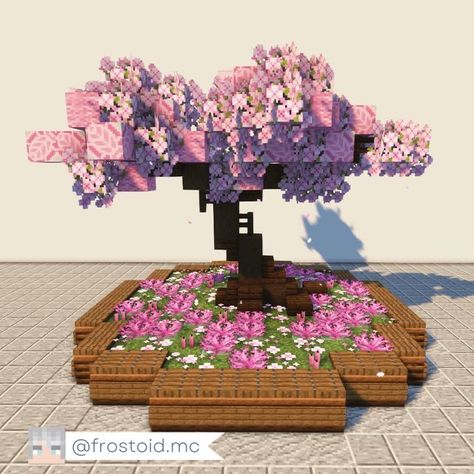 Animal Pins Minecraft, Unusual Minecraft Builds, Pink Fountain Minecraft, Pink Aesthetic Minecraft, Minecraft Flower Castle, Cherry Blossom Building Minecraft, Lotus Minecraft, Pink Builds Minecraft, Cute Minecraft Builds For Boyfriend