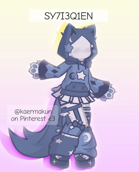 Code: SY7I3Q1EN Code Outfit, Wolf Hoodie, My Oc, Cartoon Character, Gacha Life, Stars, Blue