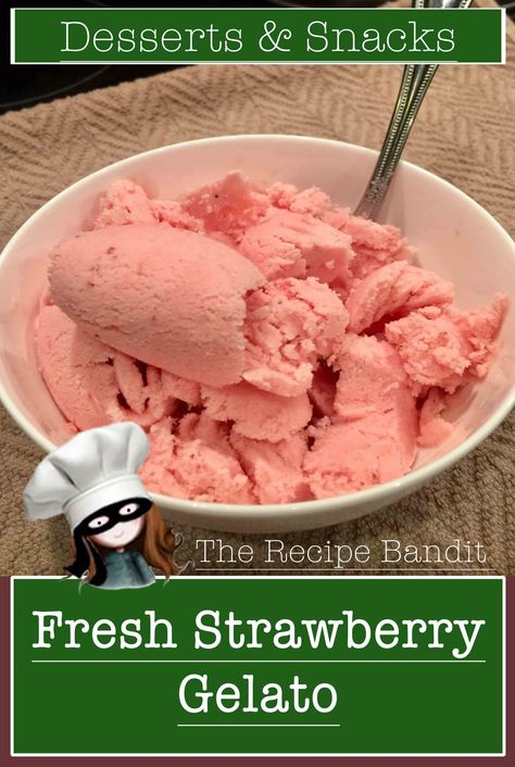 Home Made Strawberry Ice Cream Recipes, Strawberry Frose Recipe, Strawberry Gelato Recipe, Healthy Ninja Creami Ice Cream Recipes Strawberry, Homemade Gelato, Strawberry Gelato, Strawberry Sorbet Recipe, Gelato Recipes, Homemade Ice Cream Recipes Machine