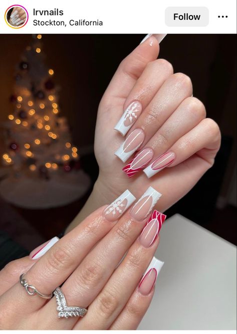 Nail Ideas Acrylic Red, Holiday Christmas Nails, Christmas Nails Inspiration, Nail Ideas Acrylic, Nagel Design, Acrylic Nail Set, Fancy Nails Designs, Colored Acrylic Nails, French Tip Acrylic Nails