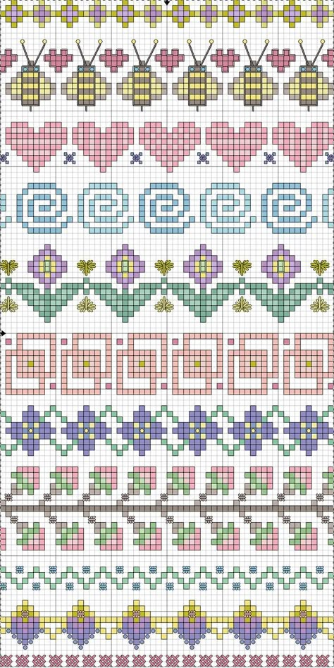 Fair Isle Knitting Patterns, Hearts And Flowers, Pola Kristik, Pola Sulam, Cross Stitch Borders, Loom Bands, Crochet Borders, Cross Stitch Samplers, Tapestry Crochet