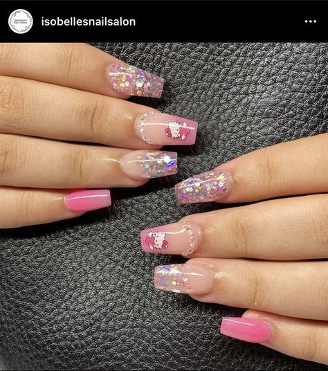 Gel Extension Nails Design, Nails Hello Kitty, Nails Design Short, Paznokcie Hello Kitty, Hello Kitty Nails Art, Nails Short Acrylic, Short Nails Gel, Cute Nails Short, Hello Kitty Wallpaper Aesthetic