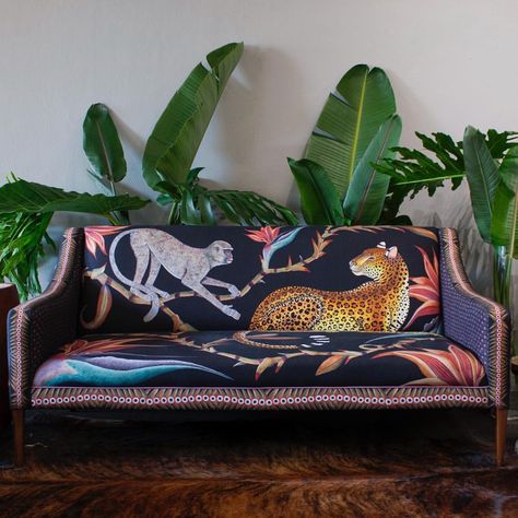 305 Likes, 27 Comments - Ardmore Design (@ardmoredesign) on Instagram: “We're proud to introduce the limited edition Zambezi Sofa, which combines hand-painted elements…” Library Snug, Monochromatic Interior Design, Armoire Design, Afrocentric Decor, South African Design, Plant Styling, Funky Home, Karim Rashid, Funky Home Decor