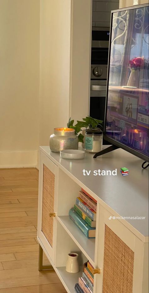 Aesthetic Tv Stand Bedroom, Tv Stand Aesthetic, Aesthetic Tv Stand, Trendy House Decor, Tv Stand Decor, Girly Apartments, College House, Dream Apartment Decor, Future Apartment Decor