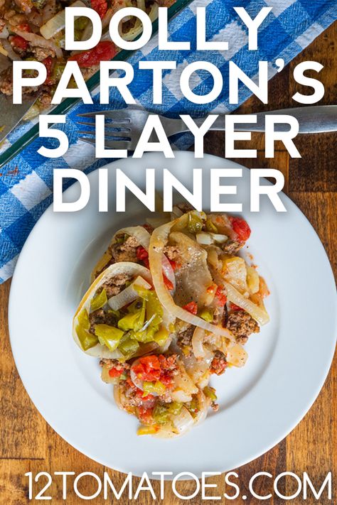 Dolly Parton’s Five Layer Dinner | 12 Tomatoes Dolly Parton Recipes, Dinner Meat, Layered Potato, Celebrity Recipes, Minced Meat, Easy Casserole Recipes, Easy Casserole, Beef Dishes, Casserole Recipe