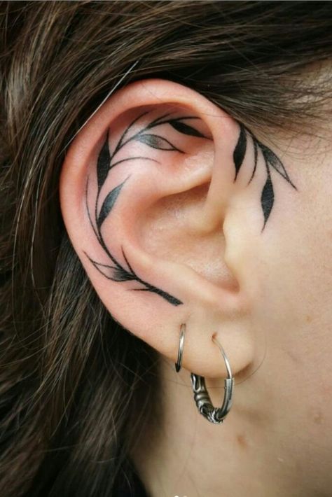 Inner Ear Tattoo, Korean Tattoo, Behind Ear Tattoos, Yang Tattoo, Neotraditional Tattoo, Ear Tattoos, Women Back, More Tattoo, Nautical Tattoo