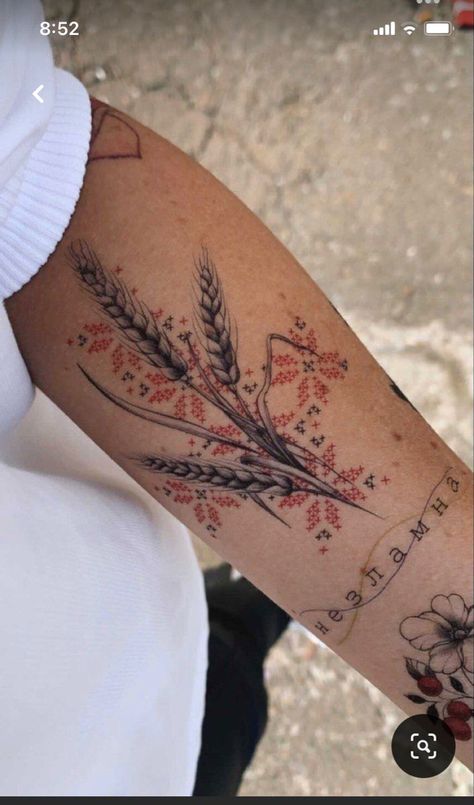 Wheat Tattoo, Slavic Tattoo, Ukrainian Tattoo, Tattoo Uk, Tattoo Red, Armband Tattoos, Mark Tattoo, Armband Tattoo Design, Pretty Tattoos For Women