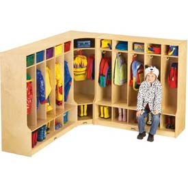 Jonti-Craft® Kid Seat Corner Coat Locker, 24"W x 17-1/2"D x 50-1/2"H, Birch Plywood Bookbag Storage, Home Daycare Ideas, Kids Locker, Daycare Furniture, Daycare Rooms, Preschool Furniture, Daycare Decor, Daycare Design, Daycare Room