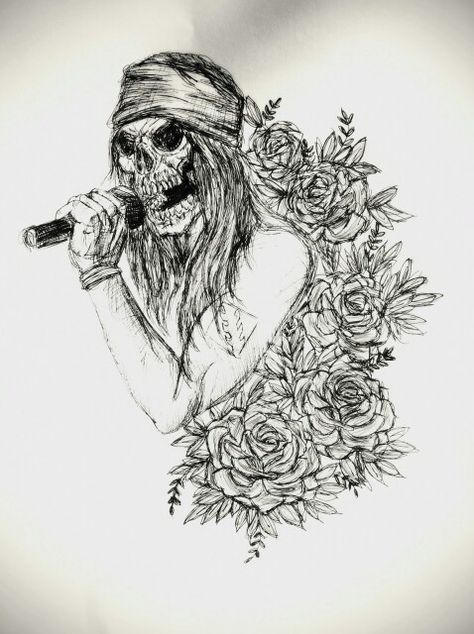 Axl Rose fan art Guitar Portrait, Axl Rose Slash, Fat Rat, Steven Adler, Rock Tattoo, Tattoo Old School, Metal Tattoo, Trendy Tattoo, Heavy Metal Rock