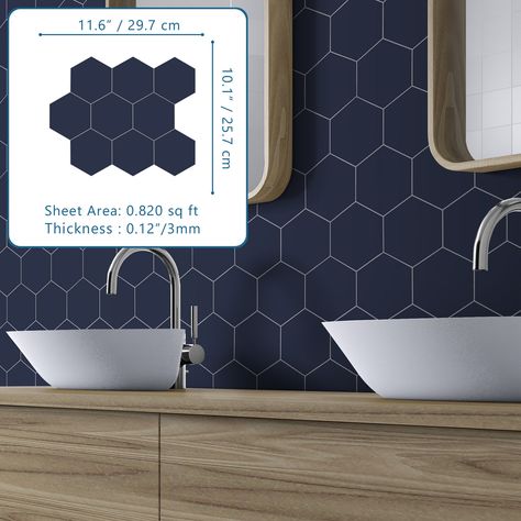 Big Hexagon Navy Blue Peel And Stick Backsplash Tile