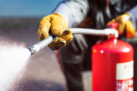 Stay calm when a fire breaks out in your home. These fire extinguishers will help keep you and your family safe in an emergency. Fire Safety Training, Fire Safety Tips, Security Guard Services, Types Of Fire, Fire Drill, Safety Awareness, Fire Safe, Fire Prevention, Safety Training