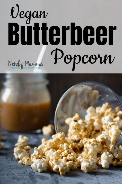 Vegan Butterbeer Popcorn - Nerdy Mamma Butterbeer Popcorn, Vegan Butterbeer, Snickerdoodle Cheesecake Bars, Watching Harry Potter, Snickerdoodle Cheesecake, Cheese Bars, Cream Cheese Bars, Vegan Buddha Bowl, Vegan Wraps