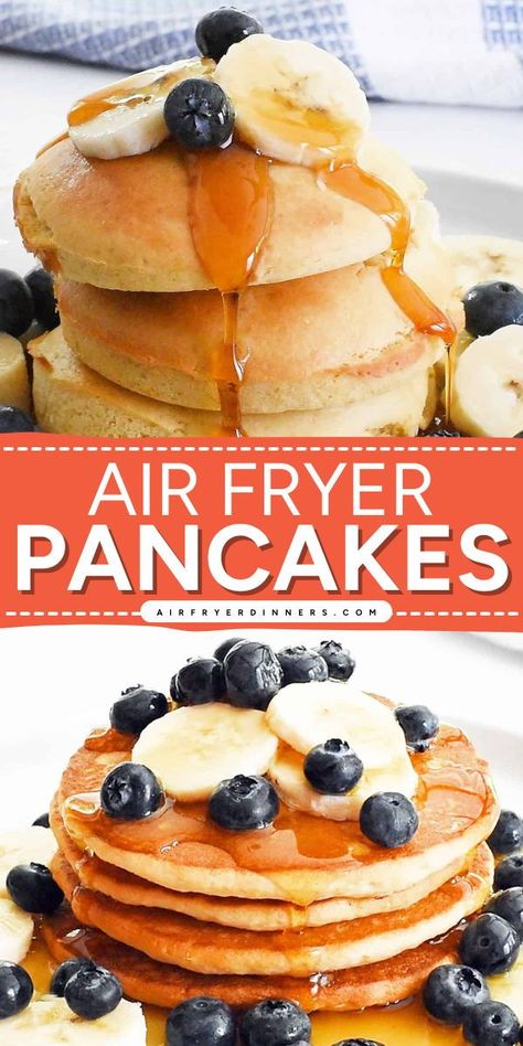 Here's a quick and easy air fryer breakfast idea! This delicious Air Fryer Pancake recipe features perfect golden pancakes, soft and fluffy on the inside, ready in 15 minutes or less. Save the best breakfast recipe that is simple to make! Air Fryer Pancakes, Pancake Syrup Recipe, Airfryer Breakfast, Air Fryer Breakfast, Air Fryer Recipes Breakfast, How To Cook Pancakes, Fried Breakfast, The Best Breakfast, Easy Air Fryer