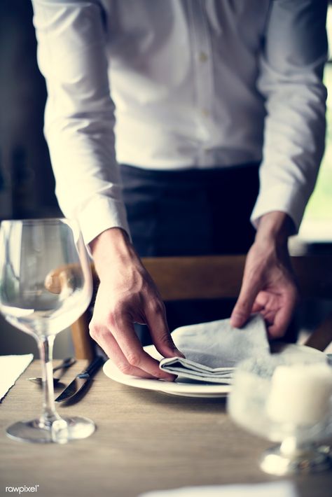 Restaurant Staff Setting Table in Restaurant for Reception | premium image by rawpixel.com Restaurant Photography People, Server Restaurant, Restaurant Interior Design Ideas, Fine Dining Photography, Restaurant Table Setting, Restaurant Staff, Starting A Restaurant, Setting Table, Restaurant Pictures