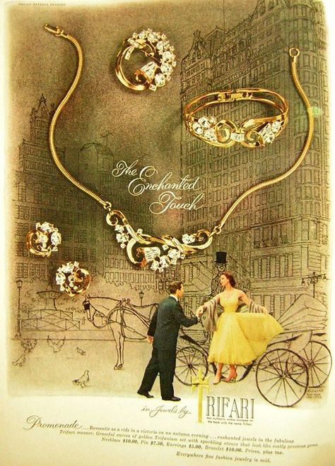 harpers bazaar 1952 Jewellery Advertising, Trifari Brooch, Print Advertisement, Trifari Jewelry, Jewelry Ads, Vintage Trifari, Magazine Ad, Plaza Hotel, Pearl Design