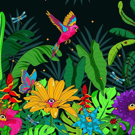 Create your own paradise 👩🏻‍🌾🌿🌺✨(2/2) Made using #adobeillustrator 👁️ I www.kropsiland.com.co . . #illustration #vectorart #colombia #ladieswhodesign #digiralart #nature #naturelovers Flora And Fauna Illustration Art, Colombia Poster, Rainforest Plants Illustration, Colombia Jungle, April 26, Vector Art, Adobe Illustrator, Create Yourself, Aura