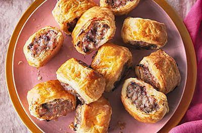 Pork And Cranberry Sausage Rolls Recipe | Waitrose & Partners Chill Cookie Dough, Cranberry Sausage, Christmas Sausage, Vegetarian Stuffing, Butter Puff Pastry, Sausage Rolls Recipe, The Great British Baking Show, Recipe Folder, Bramley Apple