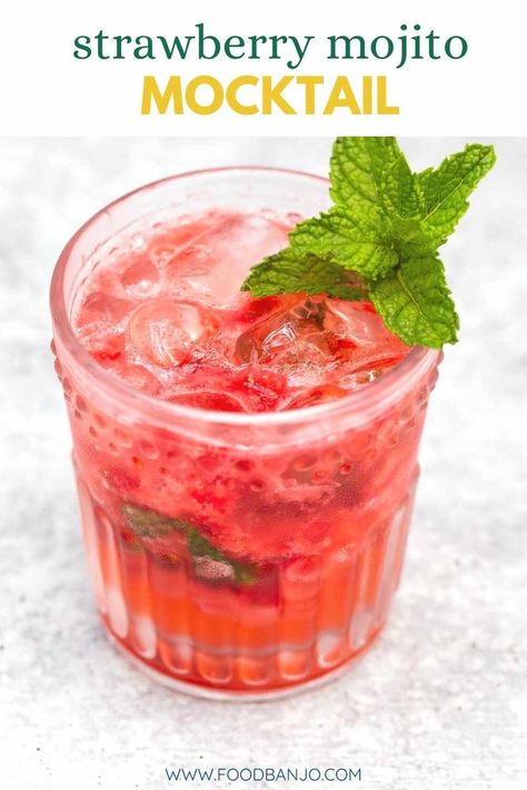 virgin strawberry mojito mocktail Virgin Strawberry Mojito, Strawberry Mojito Mocktail, Nonalcoholic Drink, Summer Drinks Nonalcoholic, Easy Mocktails, Virgin Drinks, Mojito Mocktail, Peach Drinks, Virgin Mojito