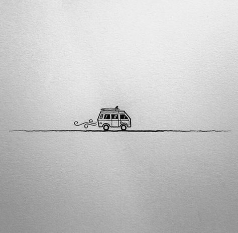 Tiny Van Tattoo, Campervan Tattoo Simple, Camper Van Tattoo Ideas, Minivan Tattoo, Vanagon Tattoo, Roadtrip Tattoo Ideas, Camper Van Tattoo, Vw Tattoo Ideas, Road Trip Tattoo Ideas