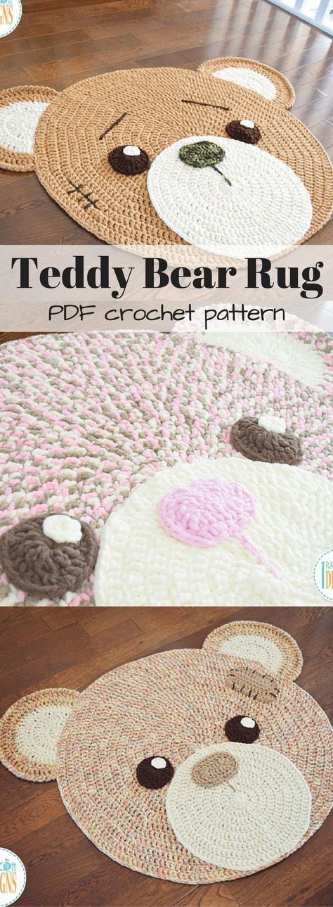 Crochet Rug Patterns Free, Classic Teddy Bear, Free Baby Patterns, Crochet Nursery Decor, Teddy Bear Crochet, Bandeau Au Crochet, Crochet Nursery, Rug Patterns, Bear Rug