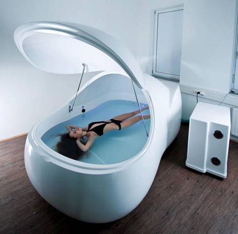 As awful and space aged as this looks, I think I would love having the ability to close this.   I would want this for my migraines, not a tub. Floating Tank, Float Tank, Float Spa, Dream Spa, Deprivation Tank, Float Therapy, Sensory Deprivation, Salt Room, Modern Bathtub