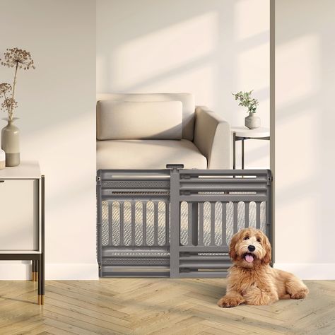 IRIS USA 24"-39" Portable Expandable Pet Gate, Adjustable Pet Barrier for Puppy Small to Medium Dogs Fits Most Doorways Easy Twist-to-Lock Feature Heavy-Duty Molded Plastic 25" Tall, Gray Cat Gate, Pocket Dog, Pet Fence, Pet Barrier, Safety Gate, Dog Gate, Dog Rooms, Pet Gate, Door Gate