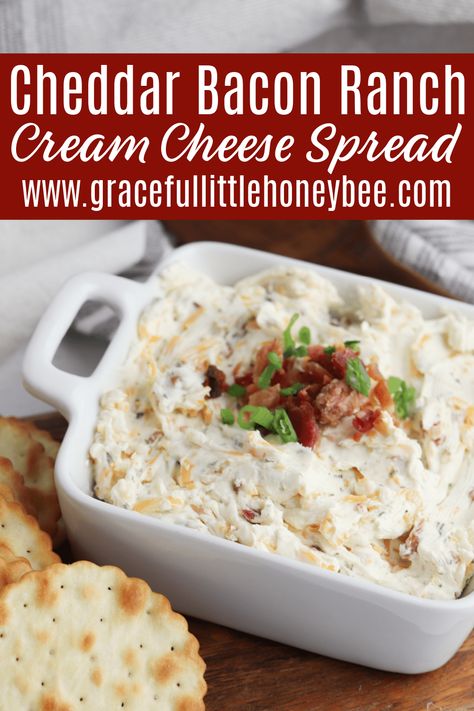 Try this Cheddar Bacon Ranch Cream Cheese Spread for a quick and delicious dish to serve to your next guests. Visit gracefullittlehoneybee.com for full recipe details. Cracker Spread Recipe, Cream Cheese Spread Recipes, Cheese Spread Recipes, Cream Cheese Recipes Dip, Cream Cheese Appetizer, Homemade Ranch Seasoning, Cream Cheese Spread, Delicious Dips Recipes, Cream Cheese Dips