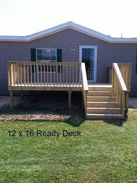 Mobile Home Decks, Wood Deck Plans, Wooden Deck Designs, Mobile Home Deck, Manufactured Home Porch, Deck Stair Railing, Deck Building Plans, Mobile Home Renovations, Deck Railing Design