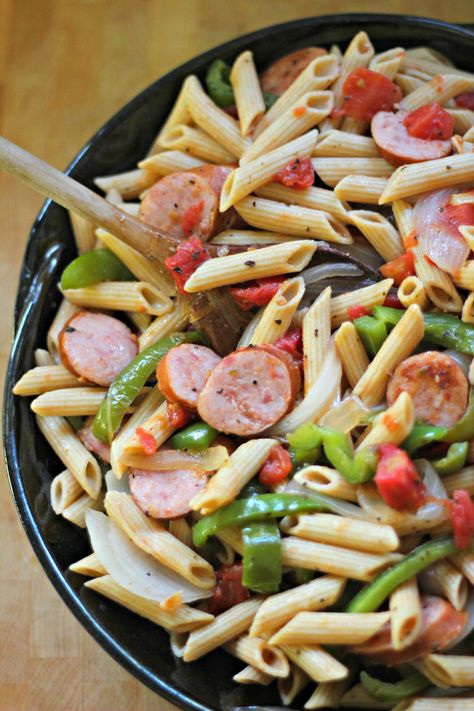 Quick and Easy Kielbasa Pepper Pasta - Ice Cream Off Paper Plates Kielbasa Pasta Recipes, Easy Kielbasa Recipes, Kilbasa Sausage Recipes, Penne Pasta Recipe, Kielbasa Pasta, Kielbasa Recipes, Sausage Dishes, Pepper Pasta, Pasta Dinners