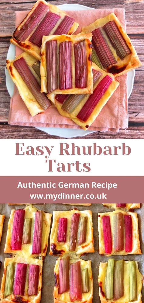 Rhubarb Puff Pastry, Tarts With Puff Pastry, German Cake Recipes, Rhubarb Tarts, Recipes Rhubarb, Healthy Rhubarb Recipes, Traditional German Recipes, Rhubarb Cake Recipes, Puff Pastry Tarts