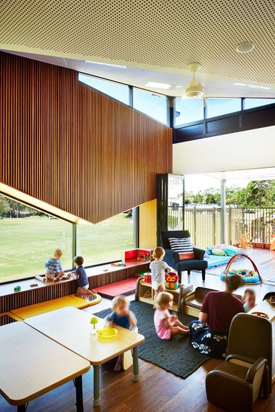 The “new age” childcare centre making waves in architecture | Architecture & Design Childcare Architecture, Child Care Center Design, Daycare Room Design, Funky Living Rooms, Daycare Room, Daycare Design, Childcare Center, Education Center, Education Architecture