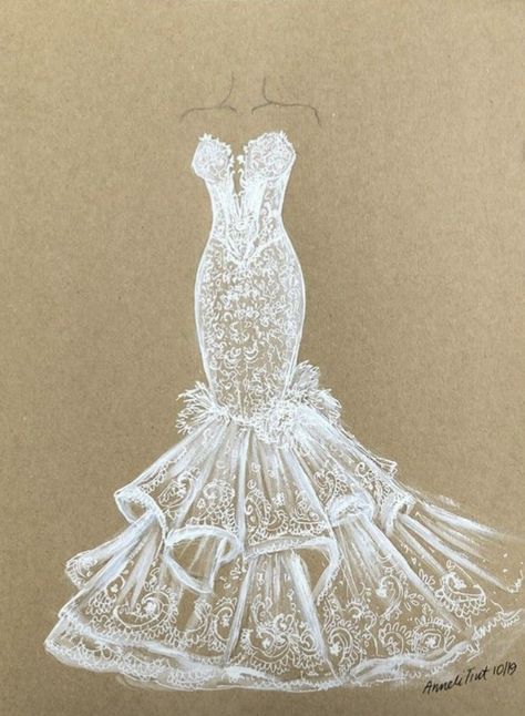 Mermaid Skirt Illustration, Lace Dress Design Drawing, Fashion Illustration Wedding Dress, Wedding Dresses Sketches, Bridal Dress Sketch, Bridal Illustration, Wedding Dress Drawings, Wedding Dress Illustrations, Fashion Model Sketch