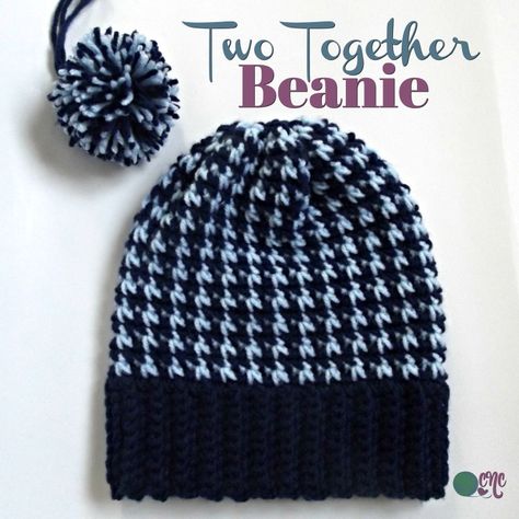 FREE crochet pattern for the Two Together Beanie. The crochet beanie is crocheted in two colors and is easy to adjust in size. Beanie Free Crochet Pattern, Crochet Hat Free, Bonnet Crochet, Crochet Beanie Hat, Crochet Beanie Pattern, Crochet Hats Free Pattern, Haken Baby, Beanie Pattern, Crochet Hat Pattern