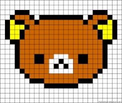 Pixel Art Rilakkuma, Rilakkuma Alpha Pattern, Rilakkuma Perler Beads, Rilakkuma Pixel Art, Sanrio Grid Pattern, Pixel Art Sanrio Characters, Teddy Bear Pixel Art, Gudetama Pixel Art, Pixel Art Small Cute