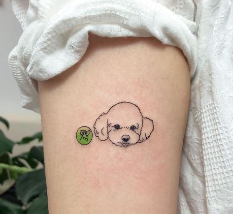 Toy Poodle Tattoo Outline, Toy Poodle Tattoo Ideas, Toy Poodle Tattoo, Bichon Frise Tattoo, Poodle Line Art, Poodle Tattoo Ideas, Nala Tattoo, Stylized Dog, Poodle Tattoo