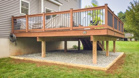 Patio Under Decks, High Deck, Crushed Limestone, Pea Gravel Patio, Under Deck, Rubber Mulch, Low Deck, Stone Landscaping, Gravel Patio