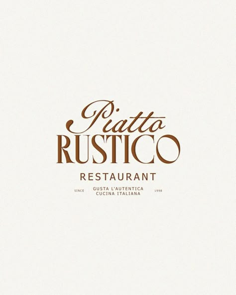 Introducing the branding design for Piatto Rustico, an Italian restaurant. 🤍 At Designs by Gabi, we create bespoke, delightful, memorable visual identity designs that truly represent your business values and connect with high-end customers. If you're ready to LEVEL UP inquiry from the link in bio! Let's create a brand identity you'll be proud of! . . . #restaurant #italianfood #italianstyle #italianrestaurant #restaurantlogo #restaurantbranding #briefclub #foodbranding #brandingreels #lu... Classy Restaurant Design, Restaurant Italian, Restaurant Brand Identity Design, Italian Branding Design, Restaurant Logo Design Inspiration, Italian Design Graphic, Restaurant Logo Design Ideas, Luxury Restaurant Logo, Restaurant Logo Design Branding