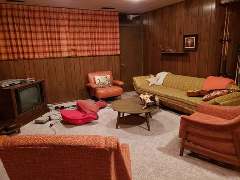 1970s Basement, 70s Basement, Mid Century Basement, 70’s House, Retro Basement, 1970s Interior Design, 70s Room, 70s Interior Design, 70s Interior