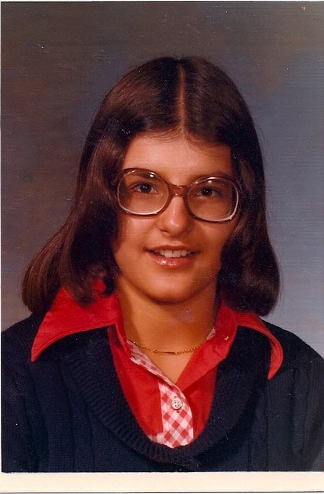 Nia Vardalos high school photo Nia Vardalos, High School Photos, Greek Wedding, School Photos, Cat Eye Glass, High School