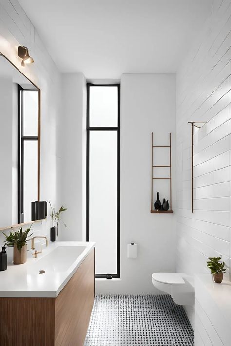 23 Brilliant Small Full Bathroom Ideas for Urban Living - RectifyHome Small Full Bathroom Ideas, Full Bathroom Ideas, Small Full Bathroom, White Subway Tiles, Bathroom Solutions, Large Format Tile, Clean Aesthetic, Subway Tiles, Tiny Apartment