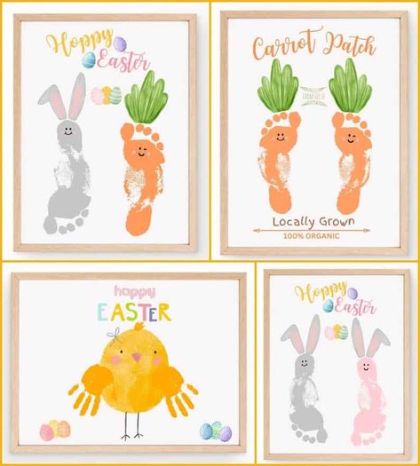 Easter Handprint Art - With Printable Templates Easter Handprint Crafts, Easter Bunny Footprints, Easter Crafts Preschool, Easter Crafts For Toddlers, Easter Paintings, Keepsake Crafts, Baby Art Projects, Easter Preschool, Art Mignon