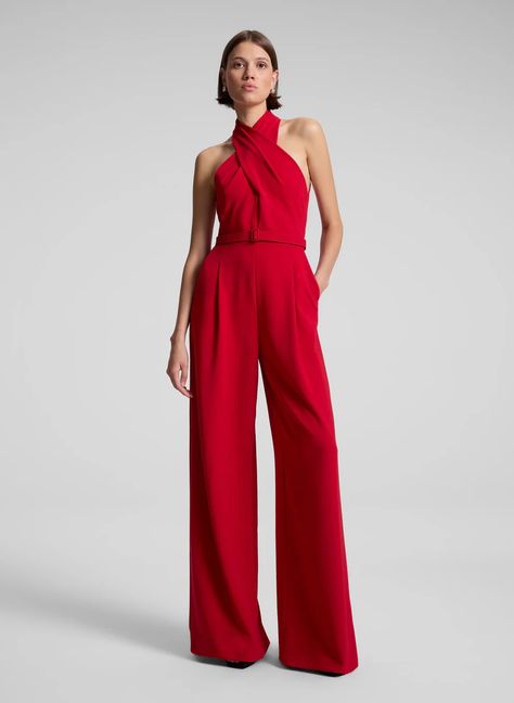 A.L.C. Murphy II Wide Leg Jumpsuit | ALCltd.com Metallic Clutch, Red Jumpsuit, Holiday Party Outfit, Jumpsuit Party, Classic Chic, Wide Legs, Party Looks, Halter Neckline, Wide Leg Jumpsuit