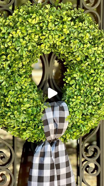 Amanda “Mandy” Barkley on Instagram: "Sharing how to tie a sash on your boxwood wreath!  Wreath is available on my site linked in bio!  Happy Decorating 💚" Boxwood Wreaths For Front Door, How To Tie A Wreath Sash, Wreath Sash Diy, Wreath Sash Ideas, Boxwood Wreath Front Door, Wreath Sash, Floral Door Wreaths, Bio Happy, Holiday Wreaths Diy