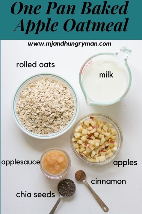 This one pan baked apple oatmeal is so easy to make with 6 ingredients. It is egg-free and dairy-free and can be made ahead of time. Egg Free Oatmeal Bake, Blw Oatmeal Recipes, Blw Oatmeal, Baked Oatmeal No Eggs, Oatmeal Bake Without Eggs, Blw Baked Oatmeal, Baby Baked Oatmeal, Egg Free Baked Oatmeal, Oatmeal Recipes For Toddlers