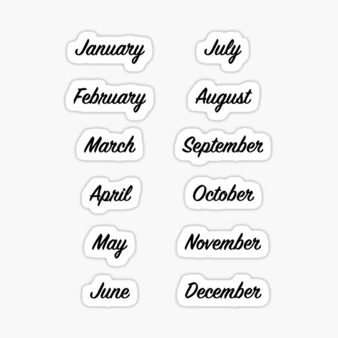 Month Fonts, Stiker Journal, Months Stickers, Retro Calligraphy, Calligraphy Vintage, New Year Stickers, Penanda Buku, Vintage Script, Minimalist Font