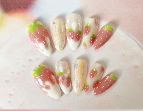 Strawberry Nail Art, Anime Nails, Blush Nails, Pretty Gel Nails, Really Cute Nails, Nail Idea, Soft Nails, Kawaii Nails, Dream Nails